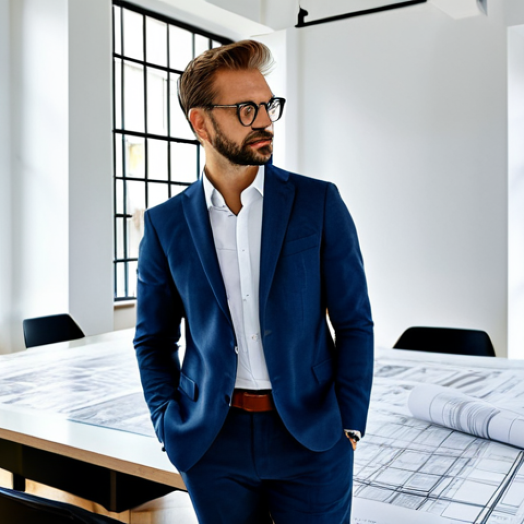 메타인지 연습을 위한 온라인 플랫폼 - **Prompt:** A professional architect, fully clothed in a stylish and modern business casual outfit, ...